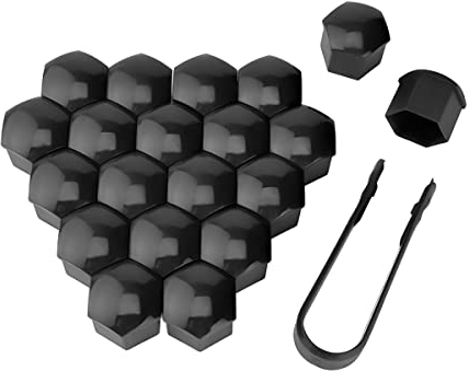 CGEAMDY 20PCs Wheel Bolt Lug Nut Cover, 17mm Vinyl Lug Bolt Cover, Hexagonal Wheel Nut Dust Cap With Remover Tool, Auto Hub Screw Exterior Protection, Universal Car Replacement Accessories (Black)