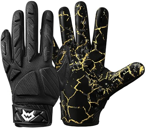 WVVOU Padded Football Gloves, Sticky Padded Receiver Gloves,Football Lineman Gloves (Black, L)