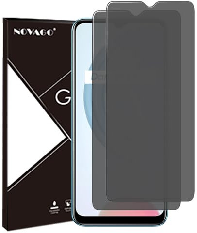 NOVAGO Compatible con Realme C11/ C11 2021/ C12/ C21/ C21y/ C31 – Lote de 2 protectores de pantalla de cristal templado resistente 0,33 mm 9H (tintado antiespíon)
