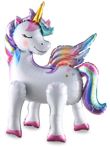 Bluelves Einhorn Folienballon,3D Luftballon Einhorn Stehend,Einhorn Luftballon Helium Kindergeburtstag,Einhorn Aluminiumfolie Tiere mit Beinen für Mädchen Unicorn Geburtstag Deco