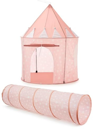 RELSY Soft Pink Starry Pop Up Tents + Tunnel For Kids | Bundle Play Tent And Tunnel For Toddlers Games & Adventures