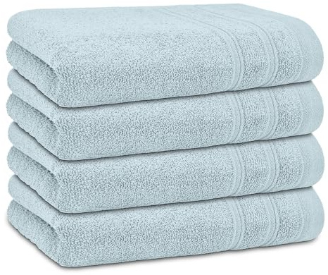 DECASATEXTIL - Juego Toallas de Lavabo 4 Unidades 100% Algodón 450gr, Tamaño 50x100cm - Toallas Manos - Toalla Suave y Duradera para Secar Tus Manos y Rostro (Azul Nube)