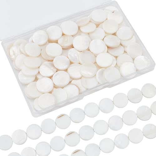 SUNNYCLUE 1 Caja Aproximadamente 104 Piezas 17mm Cuentas de Concha Plana Redondas Madre Perla Cuentas Estilo Hawái Naturales Agua Dulce Blanco Concha de mar Cuentas para Hacer Joyas Collar Artesanía