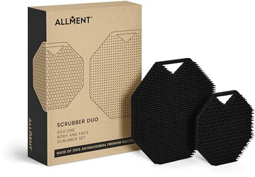 ALLMENT® Scrubber Duo - Premium Antimicrobial Silicone Face and Body Scrubber Set for Exfoliation & Deep Skin Cleansing - Eco-Friendly BacteriaFree™ Shower Brush - Loofah & Bath Sponge Alternative
