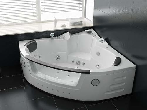 Whirlpool Milano 140x140 cm – Indoor Whirlpool für 2 Personen, 14 Hydrojets & 8 Airjets, LED-Farblicht, Bluetooth-Soundsystem, Heizung, Ozondesinfektion, Sanitäracryl, modernes Design