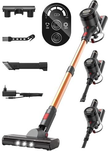 Leyvone Aspirapolvere Senza Fili, 300W/25KPa/30 Min, Spazzola Anti-Groviglio, Display LED, Filtrazione a 5 Stadi, Svuotamento Polvere con un Click, per Pelucchi di Animali, Pavimenti Duri e Tappeti