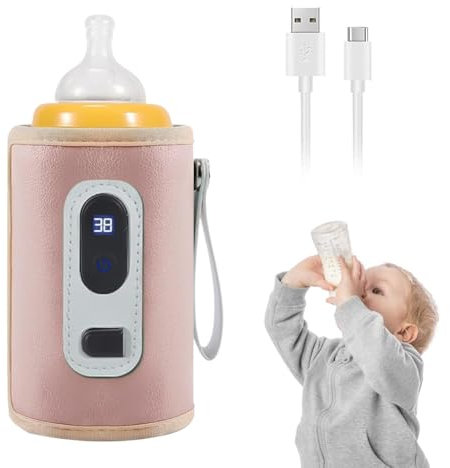 DASIAUTOEM Flaschenwärmer Baby, Tragbarer Flaschenwärmer, USB Babyflaschenwärmer, Schnelle Erwärmung Bottle mit LCD Display, Muttermilchwärmer Reise Baby Milchwärmer (Pink)