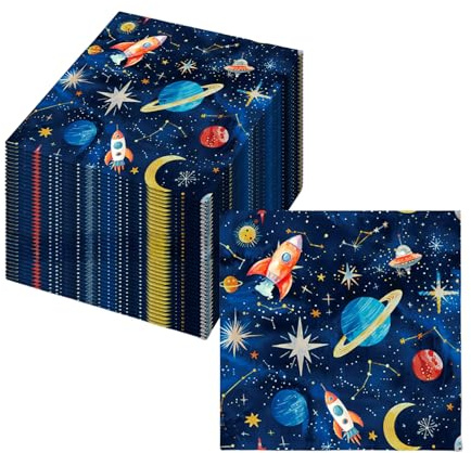 KLINNA Lot de 20 serviettes en papier 33 x 33 cm pour fête d'anniversaire et célébration, avec motif du système solaire, galaxie, fusée, anniversaire pour enfants