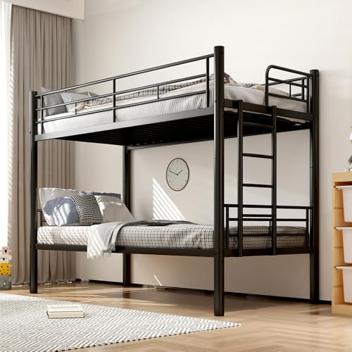 Durecoform Metall Bett Etagenbett Stockbett 90x200 cm, Jugendbett Stockbett mit Leiter, Umbaubar in Zwei Einzelbetten, Hochbetten Erwachsene mit Lattenrost und Rausfallschutz für Schlafzimmer (A)