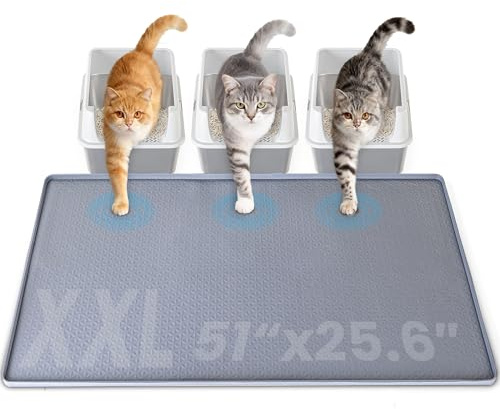 Aothey Silicone Cat Litter Mat, XXL 51''×25.6'' Litter Box Mat, Waterproof Floor Mat for Pets, Litter Trapping, Easy to Clean, Soft on Paws (Dark Grey)