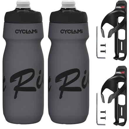 CYCLAM Fahrrad Trinkflaschen 650ml mit AirTag Getränkehalter [Tracker-Aufbewahrung] BPA-freie, Auslaufsicher, Squeeze Radflasche für Fahrrad, Rennrad,Mountainbikes (Airtag nicht enthalten (2er-Pack))