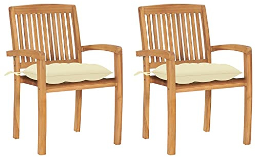 vidaXL Trädgårdsstolar 2 st med gräddvita dynor massiv teak