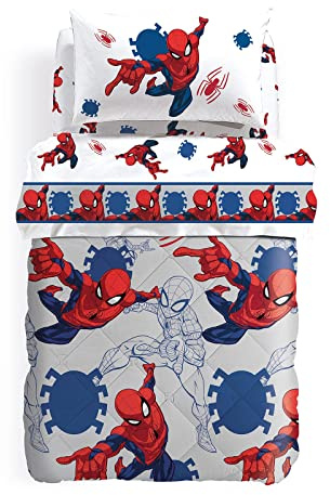 Caleffi Couette pour lit simple en coton Art. Spiderman America - gris, 1 place, Couette 1 Personne Enfant