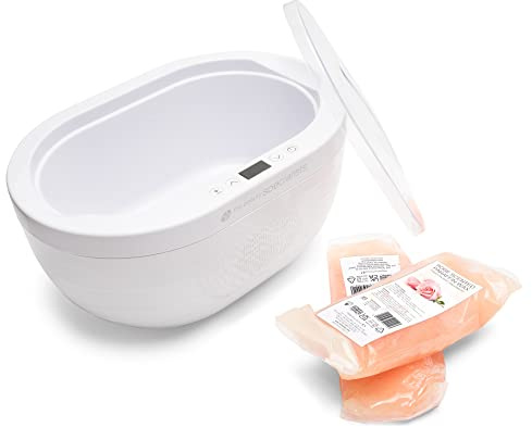 Rio Professional Paraffin Wax Bath Spa Heater, For Soft Skin on Hands, Feet & Elbows, Adjustable Temperature, 900g Rose Scented Paraffin Wax & 30x Sleeves, Professional Hand Waxing Kit