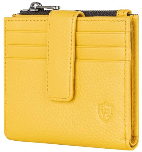 VON HEESEN Leder Kartenetui Geldbörse mit RFID-Schutz - Portemonnaie für Damen & Herren aus echtem Leder - Kartenhalter mit Münzfach - Geldbeutel für Frauen und Männer in Gelb