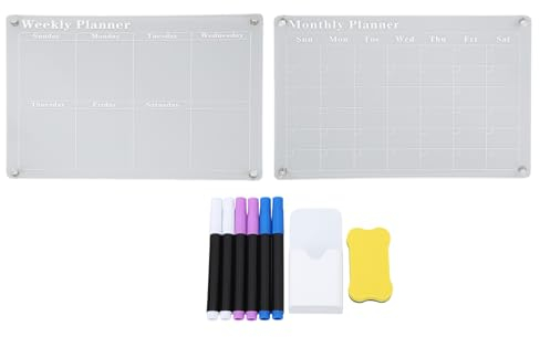 Magnetischer Acryl Kühlschrankkalender, 15,7x11,8 Zoll Magnetischer Trocken Abwischbarer Tafelkalender Klare Planungstafel mit 6 Stück Markierstiften(Wöchentliches + monatliches Board)