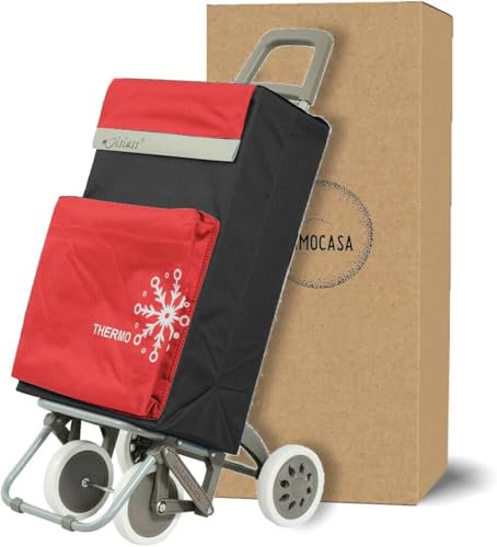 Carro de Compra Plegable Ligero, Bolsa Térmica, 100x41x33cm, 40 litros, 4 Ruedas, Embalado con Cartón Reforzado (Rojo)