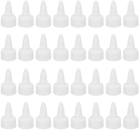PATIKIL 24/410 vridna flasklock, 50 st plastribbad kant, klämflaska ersättningslock med skumpackning för färglock, limdispensering, vit