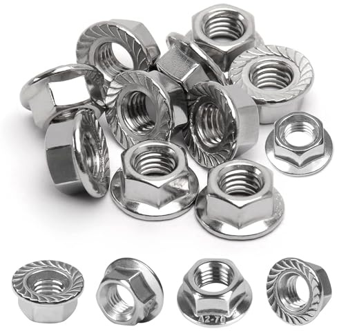 30 PezziDadi Flangiati M5, Dadi Esagonali M5 con Flangia, Dadi Autobloccanti in Acciaio Inox DIN 6923, Dado Esagonale con Dente di Bloccaggio con Denti