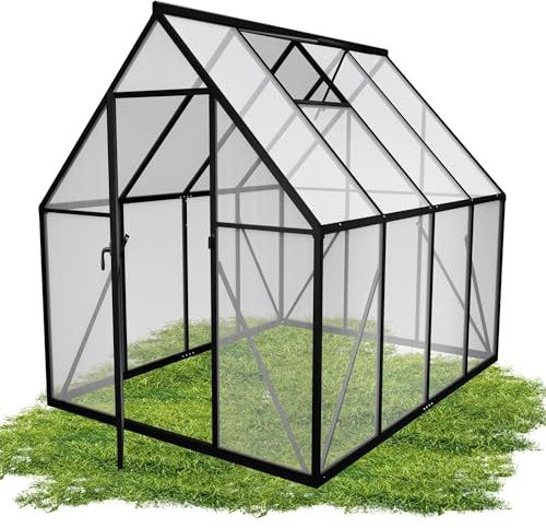 QEENTOE Invernadero de aluminio con base y claraboya, resistente a la intemperie, inoxidable, resistente a la temperatura, para tomates, verduras y plantas, 230 x 180 x 195 cm
