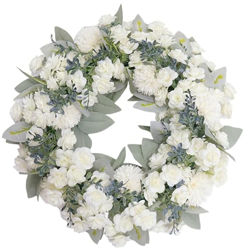 Corona de invierno, coronas de puerta, corona de puerta de imitación, flor colgante artificial, coronas de invierno blancas para el frente, guirnalda de flores decorativa para bodas, fiestas, hogar