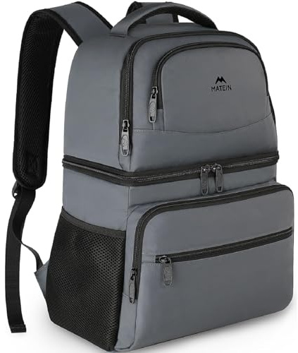 MATEIN Kühlrucksack 34L, 40 Dosen Kühlrucksack groß, Kühltasche Rucksack Thermo für Herren Damen, Doppelte Schicht Auslaufsicher Kühl Rucksack, Cooler Backpack für Picknick, Strand, Camping, Grau
