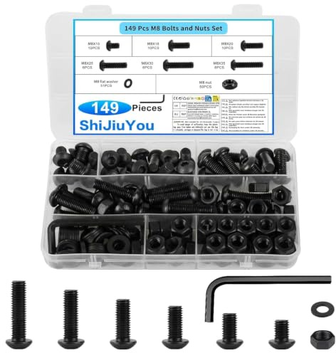 Set da 149 viti M8 in acciaio con brugola | Acciaio di alta qualità con rivestimento nero anticorrosione – resistente, robusto e ideale per ambienti umidi.