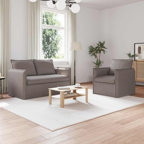 LoogCape Soffset i 2 delar, brungrått tyg, 136 x 82 x 85 cm, hörnsoffa med klädsel, ottoman och armstöd, utrymmesbesparande för vardagsrum, kontor, gästrum, lounge med bekväm sits