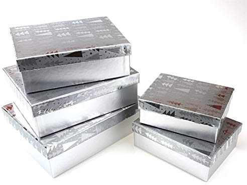 Bambelaa! Geschenkbox 5er Set Silber Geschenkverpackung Kartonagen Geschenkschachtel Weihnachten Groß 24,5x18,5x8 cm Klein 16,5x12,5x6 cm