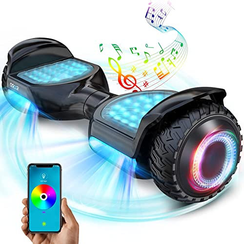 Hoverboard Offroad Hoverboard for Kids Adults 6.5 Self Balancing Electric Scooter with Bluetooth Music Speaker and Flash LED Lights UL2272 Certified Bear 20-120kg 500W Black