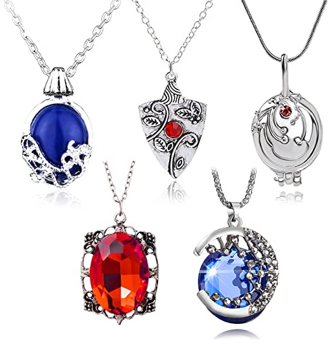 HJYZY 5 collares con medallón de verbena de apertura diurna, Katherine, accesorios de joyería de vampiro, joyería de vampiro, collar con colgante de galaxia y media luna cósmica y bonnie