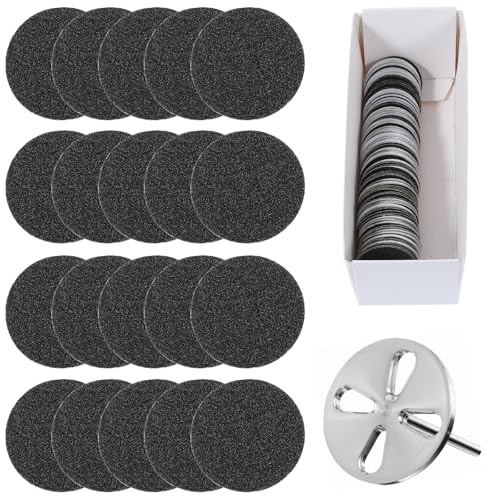 100Pcs 240# Grit Foot File Replacement Pads with Metal Nail Drill Bit 25mm Pedicure Sanding Sandpaper Discs Self-Adhesive Electric Foot File Sandpaper Pad for Removing Callus Dead Skin Pedicure Salon