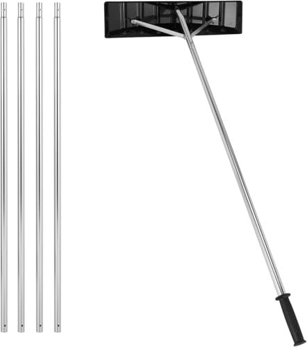 GOPLUS Rastrillo de Nieve para Tejados, Rastrillo Quitanieves de Tejado Extensible de 1,48-6,08 m, Rastrillo de Techo con Cuchilla y Tubos de 5 Secciones para Nieve, Hojas y Suciedad