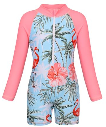 Girls Swimming Costume Girls Swimsuit Kids One-Piece Rash Guard 2-13 Years | UV Protection Long Sleeve Swimming Costumes Mermaid Swimsuits Summer Beach Holiday Childs Swimwear