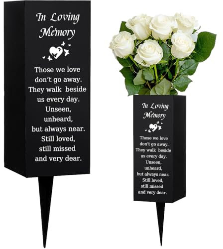 WEBEEDY Cemetery Vases Metal Grave Vases Flower Holder with Spikes Butterfly Heart Grave Memory Sign Cemetery Memorial Decorations for Loss of Lover,funeral,Father's Day,8x20 cm(in Loving Memory)