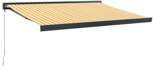 Retractable Drop Arm Awning with Hand Crank Sun Protection Manual Articulated Arm Awning for Terrace Balcony Adjustable Angle and Length Yellow & White 3x2.5m Fabric and Aluminum