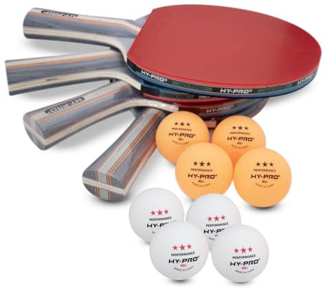 Hy-Pro Tischtennis-Set – 4 Schläger, 8 Bälle, Tragetasche, 3-Sterne-Bälle, Tischtennis-Schläger, Tischtennis-Set, Hochwertige Tischtennisschläger und Bälle