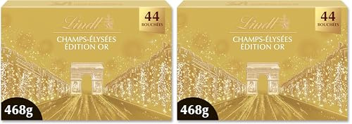 Lindt - Boîte CHAMPS-ÉLYSÉES Édition Or - Assortiment de Chocolats au Lait, Noirs et Blancs - Pralinés, Croustillants et Onctueux - Idéal pour Noël, 468g (Lot de 2)