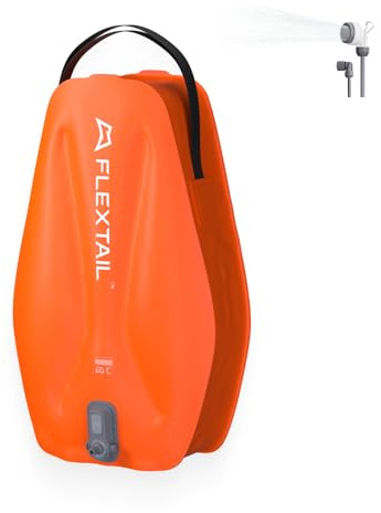 FLEXTAILGEAR Ducha de Camping portátil de 20L con Bomba eléctrica integrada, batería de 2500mAh, 2 velocidades, IPX7 Impermeable, Ducha al Aire Libre para Senderismo, Viajes, Auto y Cuidado de