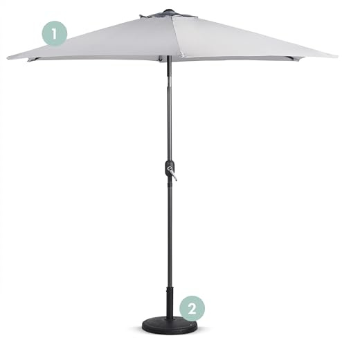 VonHaus Parasol with Base – 2.7M Parasol Umbrella for Outdoor, Garden, Patio – Sun Shade Canopy with Hand Crank & Tilt Function – UV30+ Protection, Air Vent, Powder Coated Steel Frame, Grey