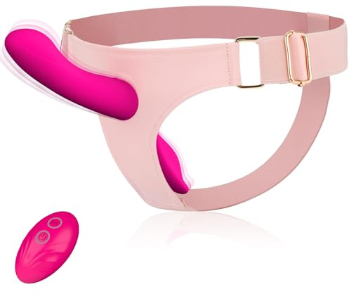Gode Ceinture Vibrant Sextoys, Wordone Godes Ceintures Harnais Portables avec 10 Vibrations Doubles, Télécommande Godemiché Vibromasseur&Clit Stimulation, Jouet Adulte pour Femme Couple (A1005FR-Rose)