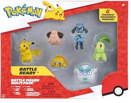 Pokémon Pack de 6 Figuras de Batalla Incluye Figuras de Batalla Pikachu, Joltik, Galarian Darumaka, Riolu, Chikorita y Cleffa de 5 cm