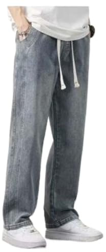 Jeans Estivi da Uomo, Sottili e Larghi, Stile retrò Americano (Blu retrò,L)
