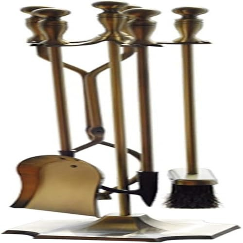 Set di attrezzi da camino in ottone, kit da 4 pezzi con pinze, pala, spazzola e attizzatoio, accessori eleganti per braciere per la casa e la decorazione del camino interno