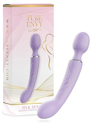 Pure Envy Silk Sensation Vibrator for Adults, Curved Vibrator Design, 7 Vibration Modes, Medical-Grade Silicone, Waterproof & Rechargeable - Lavender