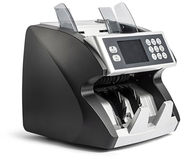 Agellic Compteuse de billets professionnelle - Machine à compter les billets mixtes avec valeur totale - 4 devises EUR/USD/GBP/TRY - Détecteur de faux billets UV MG IR à 7 niveaux - Menu EN/DE