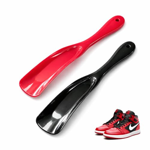 Shoe Horns Snap Proof Flexible Strong Plastic Shoe Horn Small Handled Shoe Horn Men Women Comfort Grip Flexible Smooth Elderly with Hanging Holes Easy to Carry Kids Red Black Assorted Color(2 Pcs)