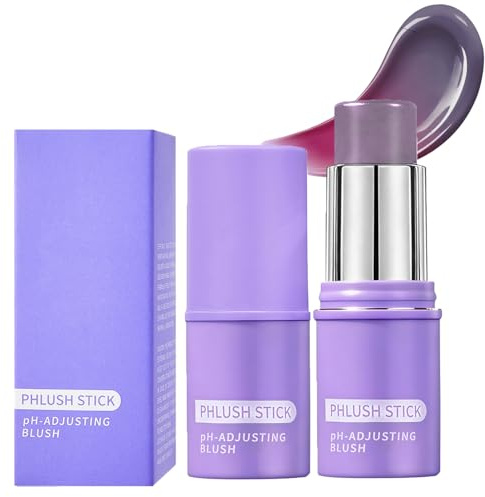 Color-Changing Blush Stick – Purple Matte Cream Blush, pH-Activated Lip & Cheek Tint, Multi-Use Contour Stick for Natural Korean Makeup Look, Hydrating Skin Tint, Innovative Colour-Adapting Makeup