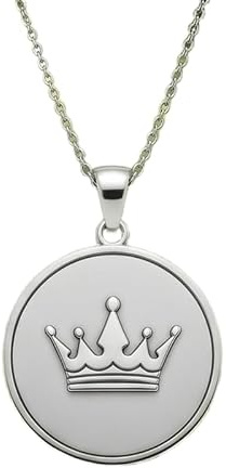 LKBEADS Collier pendentif couronne royale en argent sterling 925 plaqué argent, chaîne câble de 45,7 cm (18 pouces), breloque ronde, bijou unisexe fait main | LK_EMBO_00807