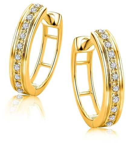 Orovi Creolen aus 9 Karat Gelbgold oder 375 Weißgold mit 22 Brillanten 0,07ct 3x13mm, Small, Goldfarben, Diamant